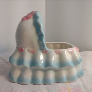 A NAPCO CERAMIC JAPAN 50's MCM Baby's Bassinet Planter Pink  Blue Shower…